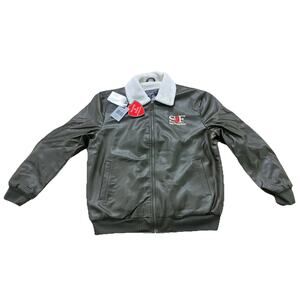 Aviator Faux Leather Jacket Sherpa Lining Large -San Francisco Embroidery logo